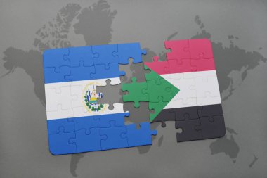 el salvador ve sudan bir dünya haritası üzerinde bayrağı ile bulmaca