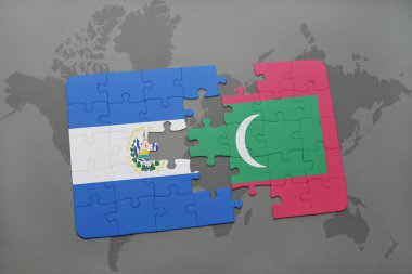 el salvador ve Maldivler bir dünya haritası üzerinde bayrağı ile bulmaca