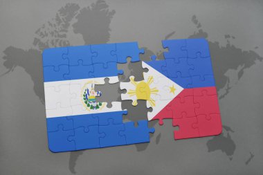 el salvador ve Filipinler ulusal bayrak bir dünya haritası üzerinde ile bulmaca