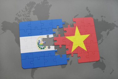 el salvador ve vietnam ulusal bayrak bir dünya haritası üzerinde ile bulmaca