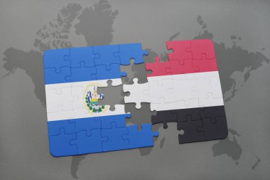 el salvador ve yemen ulusal bayrak bir dünya haritası üzerinde ile bulmaca
