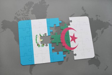 guatemala ve Cezayir ulusal bayrak bir dünya haritası üzerinde ile bulmaca