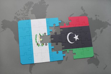guatemala ve libya ulusal bayrak bir dünya haritası üzerinde ile bulmaca