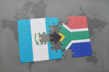 guatemala ve Güney Afrika ulusal bayrak bir dünya haritası üzerinde ile bulmaca