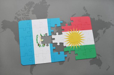 guatemala ve Kürdistan ulusal bayrak bir dünya haritası üzerinde ile bulmaca