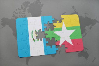bir dünya haritası üzerinde guatemala ve myanmar bayrağı ulusal ile bulmaca