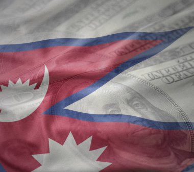 renkli bir Amerikan Doları para arka plan Nepal Ulusal bayrağını sallıyor. Ekonomi kavramı