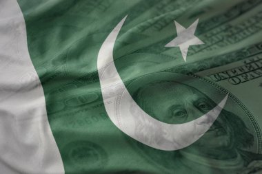 renkli bir Amerikan Doları para arka plan Pakistan Ulusal bayrağını sallıyor. Ekonomi kavramı