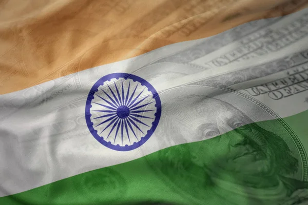 Colorful waving national flag of india on a american dollar money background. finance concept — Stock Photo, Image