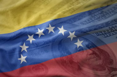 renkli venezuela Amerikan Doları para arka plan üzerinde bayrağı sallayarak. Ekonomi kavramı