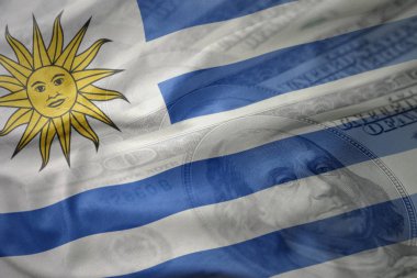 renkli bir Amerikan Doları para arka plan Uruguay Ulusal bayrağını sallıyor. Ekonomi kavramı