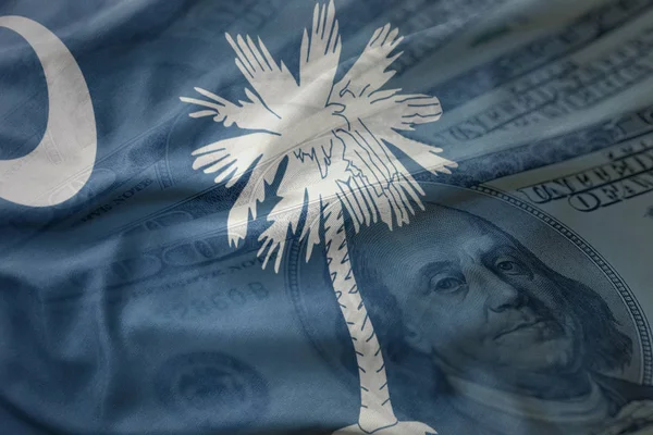 사우스 캐롤라이나 주 미국 달러 돈 배경에 다채로운 흔들며 플래그입니다. 금융 개념 — 스톡 사진