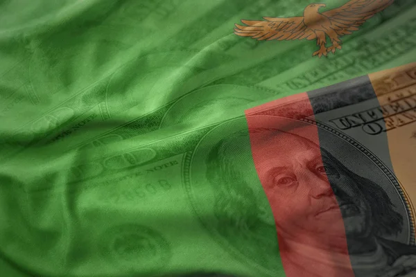Renkli bir Amerikan Doları para arka plan Zambiya Ulusal bayrağını sallıyor. Ekonomi kavramı — Stok fotoğraf
