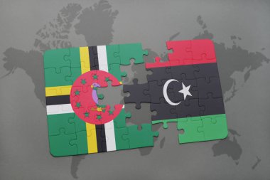 Dominika ve libya ulusal bayrak bir dünya haritası üzerinde ile bulmaca
