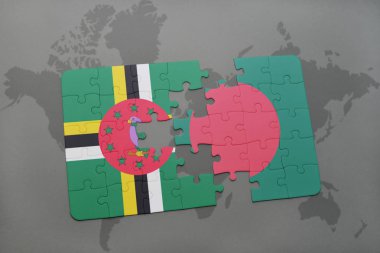 Dominika ve Bangladeş Ulusal bayrak bir dünya haritası üzerinde ile bulmaca
