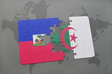 haiti ve Cezayir ulusal bayrak bir dünya haritası üzerinde ile bulmaca