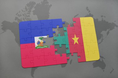 haiti ve Kamerun ulusal bayrak bir dünya haritası üzerinde ile bulmaca
