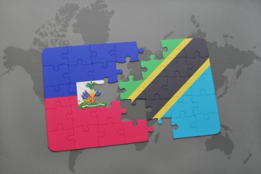 haiti ve Tanzanya bir dünya haritası üzerinde bayrağı ile bulmaca