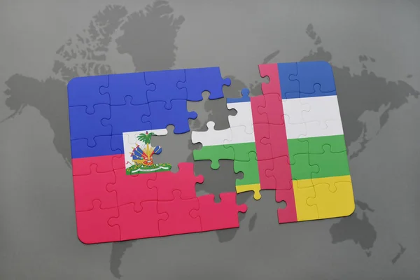 puzzle with the national flag of haiti and central african republic on a world map