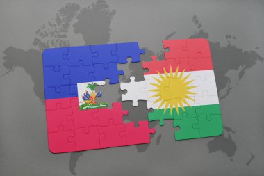 haiti ve Kürdistan ulusal bayrak bir dünya haritası üzerinde ile bulmaca
