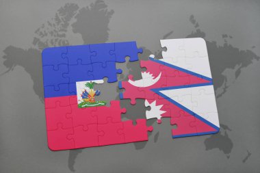 haiti ve nepal ulusal bayrak bir dünya haritası üzerinde ile bulmaca