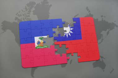 haiti ve Tayvan ulusal bayrak bir dünya haritası üzerinde ile bulmaca
