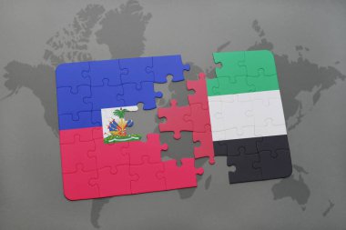 bir dünya haritası üzerinde haiti ve Birleşik Arap Emirlikleri bayrağı ulusal ile bulmaca