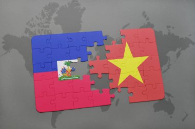 haiti ve vietnam ulusal bayrak bir dünya haritası üzerinde ile bulmaca