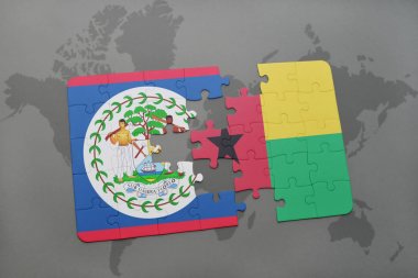 Bulmaca ile ulusal bayrak belize ve Gine bissau bir dünya haritası üzerinde