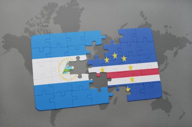 Nikaragua ve cape verde ulusal bayrak bir dünya haritası üzerinde ile bulmaca