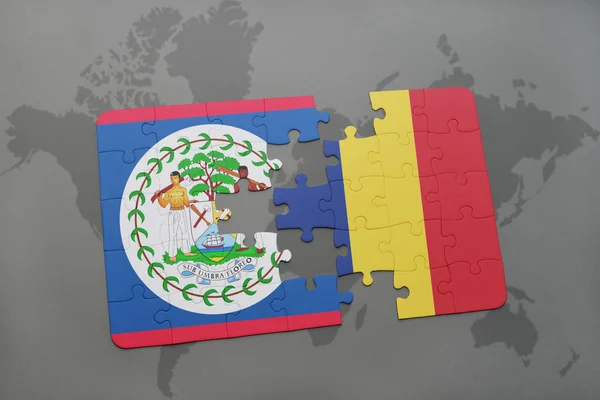 Puzzel met de nationale vlag van belize en Tsjaad op een wereldkaart — Stockfoto