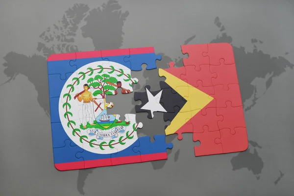 Головоломка з національним прапором Белізу та східним часом на карті світу — стокове фото