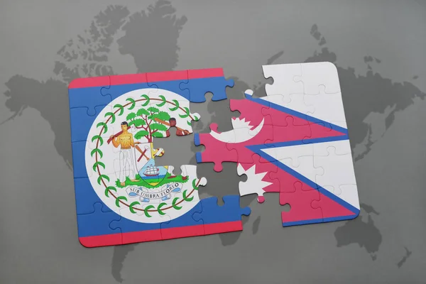 Головоломка з національним прапором Белізу та племені на карті світу — стокове фото