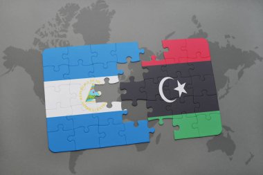 Nikaragua ve libya ulusal bayrak bir dünya haritası üzerinde ile bulmaca