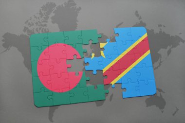 Bangladeş bayrağı ve bir dünya haritası üzerinde Kongo Demokratik Cumhuriyeti ile bulmaca