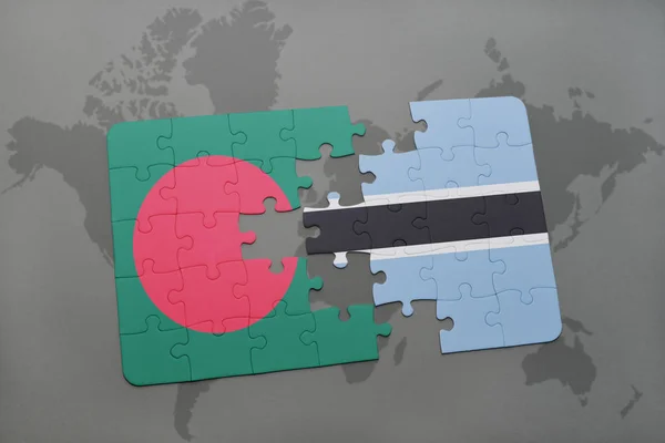 益智与孟加拉国和博茨瓦纳国旗在世界地图上 — 图库照片