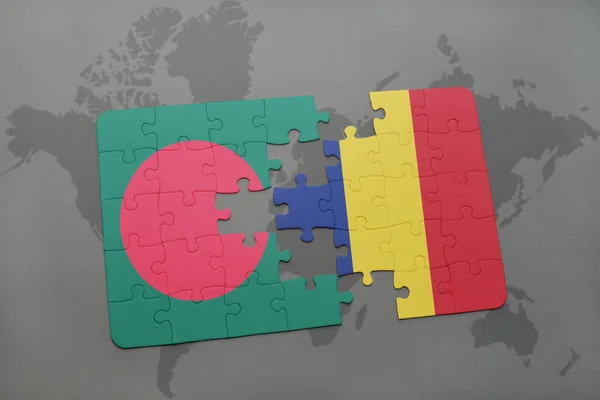 A nemzeti zászló, Banglades és Csád-ra egy világ Térkép puzzle — Stock Fotó