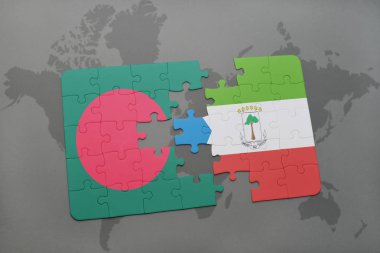 Ekvator Ginesi ve Bangladeş Ulusal bayrak bir dünya haritası üzerinde ile bulmaca