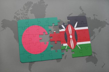 Bangladeş ve kenya ulusal bayrak bir dünya haritası üzerinde ile bulmaca