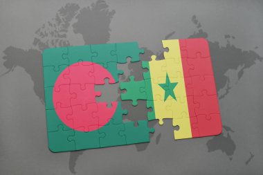 senegal ve Bangladeş Ulusal bayrak bir dünya haritası üzerinde ile bulmaca