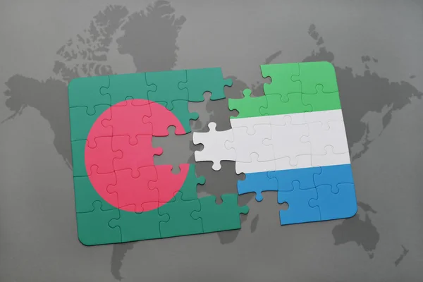 A nemzeti zászló, Banglades és sierra Leone-i, a világtérképen puzzle — Stock Fotó