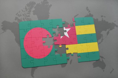 Bangladeş ve togo bir dünya haritası üzerinde bayrağı ile bulmaca