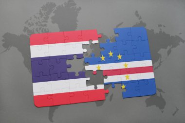 Tayland ve cape verde ulusal bayrak bir dünya haritası üzerinde ile bulmaca