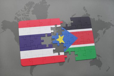Tayland ve bir dünya haritası üzerinde Güney sudan bayrağı ile bulmaca