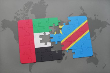 Birleşik Arap Emirlikleri bayrağı ve bir dünya haritası üzerinde Kongo Demokratik Cumhuriyeti ile bulmaca