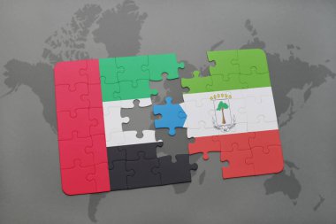 Birleşik Arap Emirlikleri ve Ekvator Ginesi ulusal bayrak bir dünya haritası üzerinde ile bulmaca
