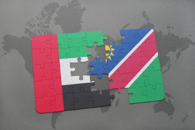 Birleşik Arap Emirlikleri ve Namibya ulusal bayrak bir dünya haritası üzerinde ile bulmaca