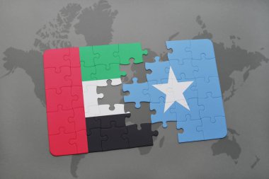 Birleşik Arap Emirlikleri ve Somali ulusal bayrak bir dünya haritası üzerinde ile bulmaca