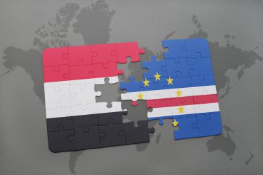 yemen ve cape verde ulusal bayrak bir dünya haritası üzerinde ile bulmaca