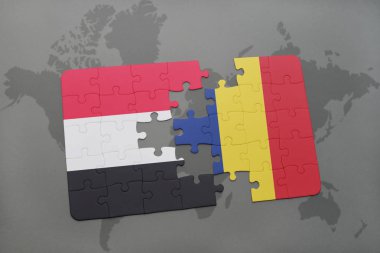 yemen ve bir dünya haritası üzerinde Çad bayrağı ile bulmaca